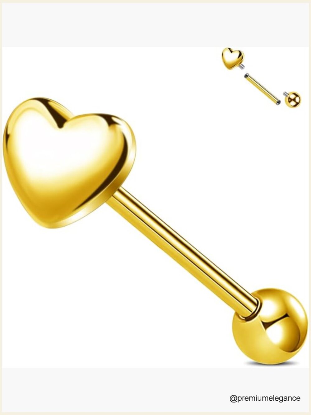 14G Implant Grade Titanium Tongue Ring Barbell Heart Internally Threaded